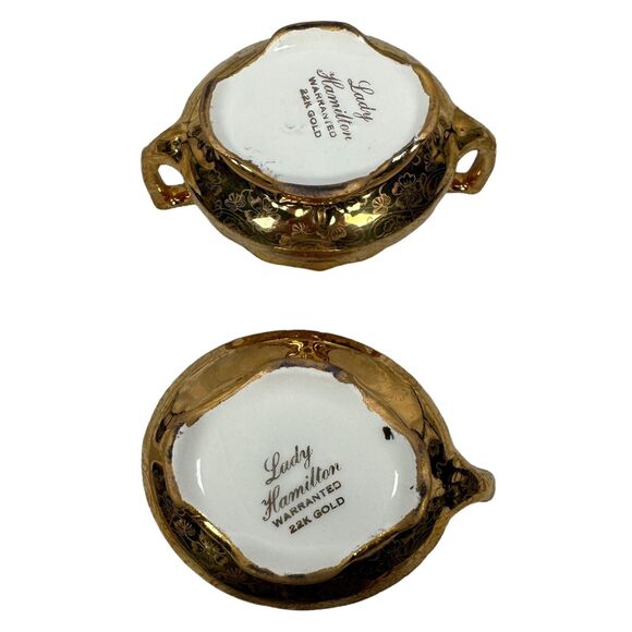 Vintage Lady Hamilton Cream Sugar Creamer Lot of 2 Warranted 22k Gold Plated - Picture 6 of 10